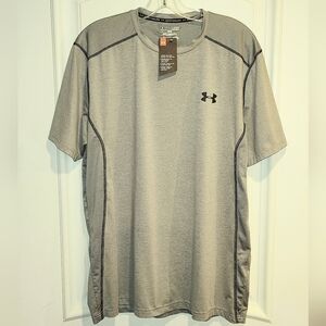 UNDER ARMOUR HEAT GEAR SILVER GRAY PERFORMANCE FITTED T-SHIRT MESH BACK SIZE XL